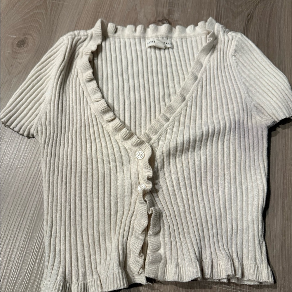 Aeropostale Cream Ribbed Cardigan